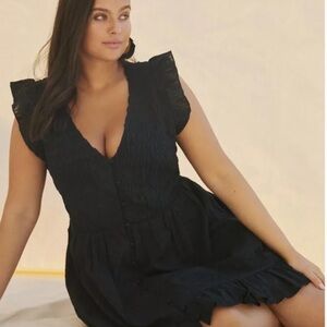 Anthropologie The Peregrine Mini Dress Black Flutter Sleeve V-Neck Sz XL